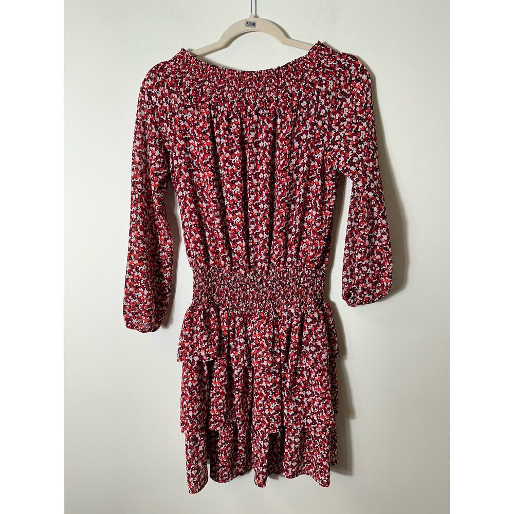 Michael Kors Red Floral Off Shoulder Long Sleeve Dress Sz XS